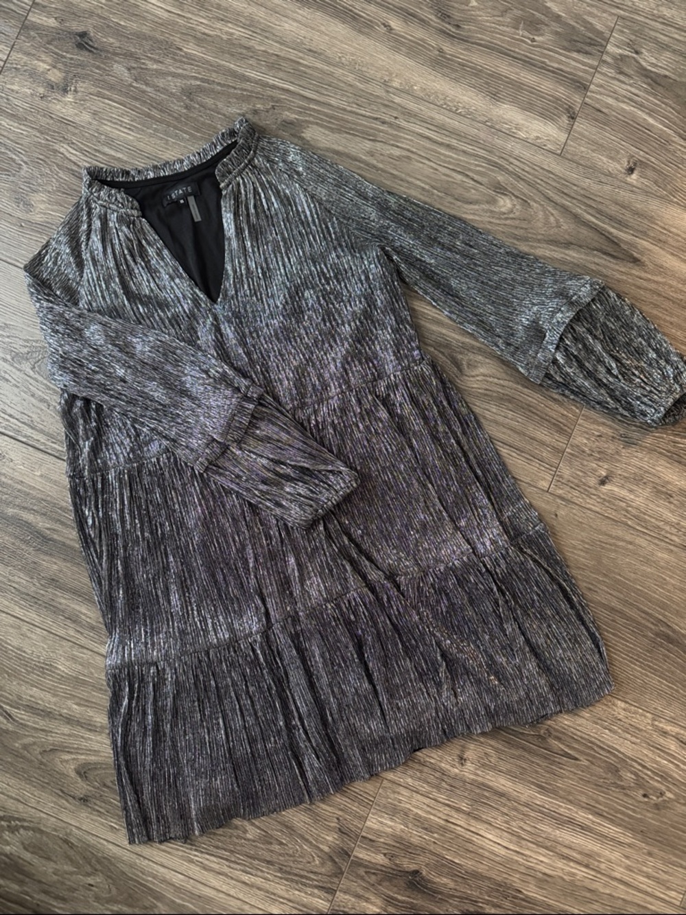 1. STATE Metallic Black Tiered V-Neck Dress XS